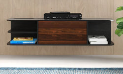 Weir Floating TV Unit for TVs up to 55" - Black & Wood Grain