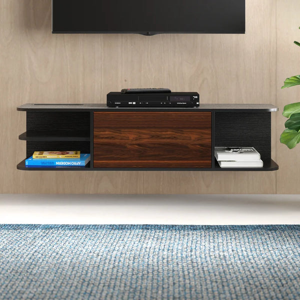 Weir Floating TV Unit for TVs up to 55" Black & Wood Grain Floating