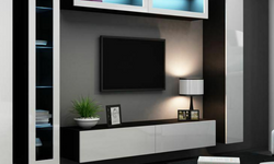 Sanza Entertainment TV Wall Unit - White Matt & Grey Gloss - Floating TV Units