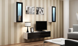 Carillo Entertainment TV Wall Unit for TVs up to 65" - White Matt & Black Gloss