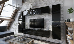 Monza Entertainment TV Wall Unit - Black Gloss