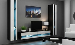 Anissa Entertainment TV Wall Unit - Black Matt & White Gloss