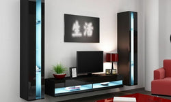 Anissa Entertainment TV Wall Unit - Black Matt & Black Gloss