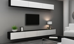 Umana Entertainment TV Wall Unit - Black Matt & White Gloss