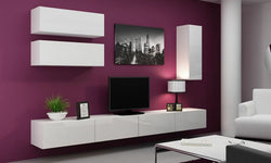 Zenya Entertainment TV Wall Unit - White Matt & White Gloss