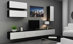 Zenya Entertainment TV Wall Unit - Black Matt & White Gloss