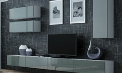 Zenya Entertainment TV Wall Unit - White Matt & Grey Gloss