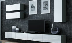 Zenya Entertainment TV Wall Unit - Grey Matt & White Gloss
